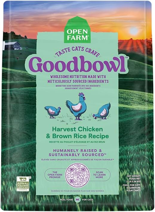 Open Farm Goodbowl, Protein Rich Dry Cat Food Made from Meticulously Sourced Simple Ingredients, Harvest Chicken & Brown Rice Recipe, 3lb Bag (48oz Bag)
