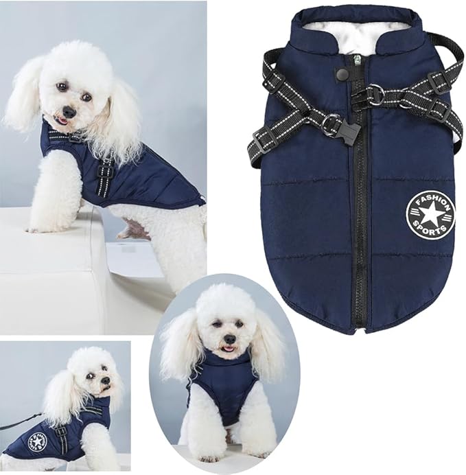 Aiboria Dog Jackets for Winter Windproof Waterproof 2 in 1 Outfit Cold Weather Coat Dog Vest Harness Puppy Winter Warm Jacket Blue XXL
