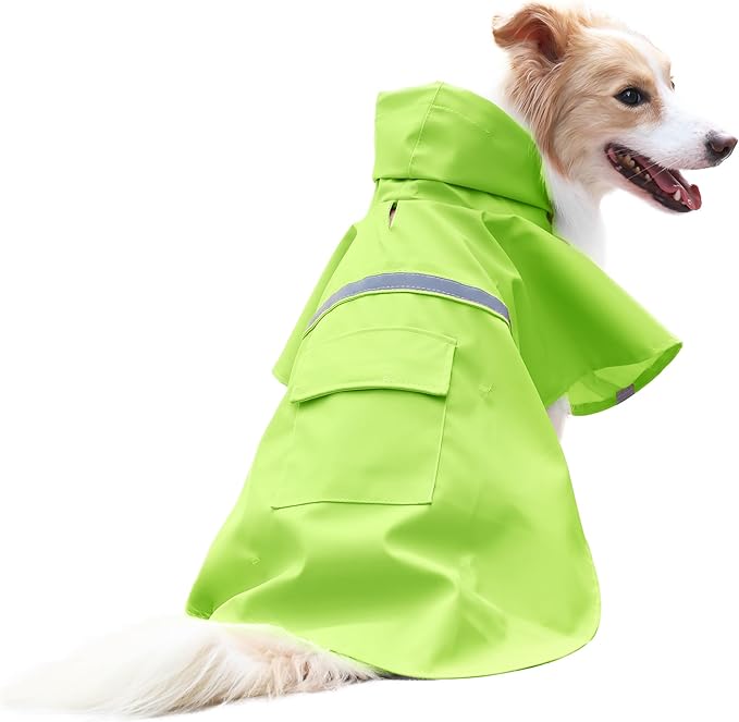 NACOCO Large Dog Raincoat Adjustable - Pet Water Proof Clothes Lightweight Rain Jacket Poncho Hoodies with Strip Reflective (XXL, Green)