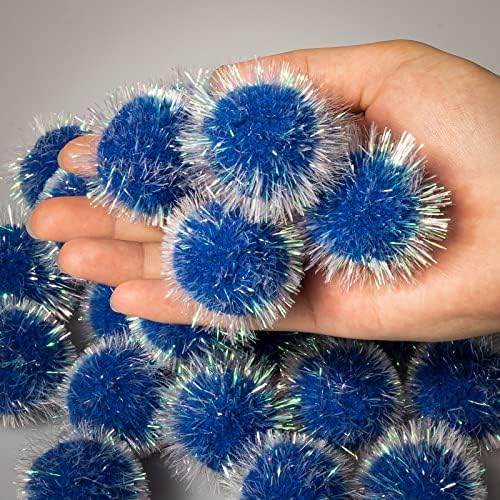 VAPKER 30 Pcs Cat Ball Toys Sparkle Balls Extra Large 2 Inch Cat's Favorite Chase Glitter Ball Glitter Tinsel Pom Poms Balls Dark Blue Color