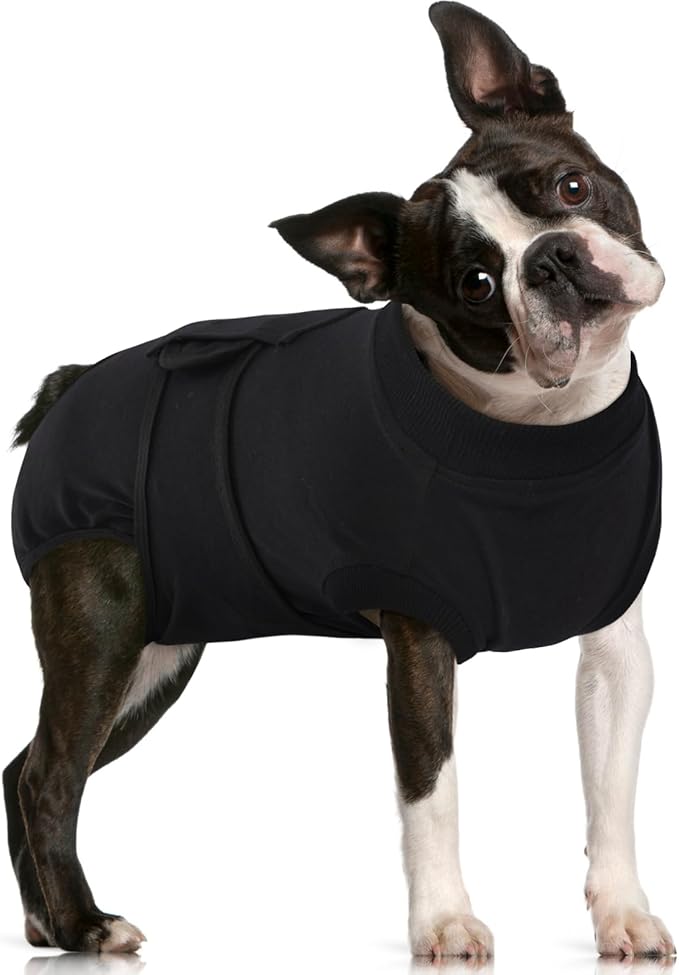 FUAMEY Dog Recovery Suit Male,Dogs Surgery Neuter Suits Puppy Spay Shirts for Female Protect Dog's Skin Anti Licking Abdominal Wounds Doggie Onesie Pet Bodysuit Alternative to Cone Black M