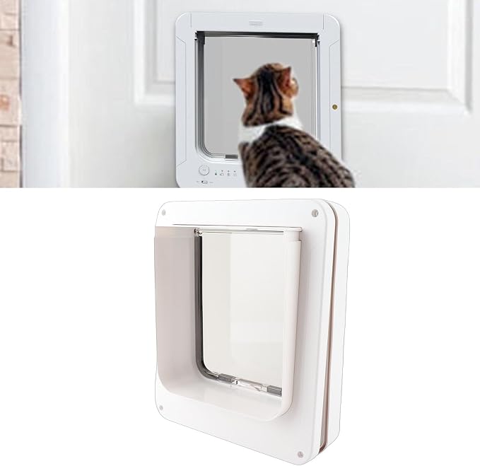 Smart Cat Door, Automatic Sensing Collar Activated Pet Door with 2 Way Entry for Indoor Outdoor, Easy Installation High Grade Plastic Safety Guard