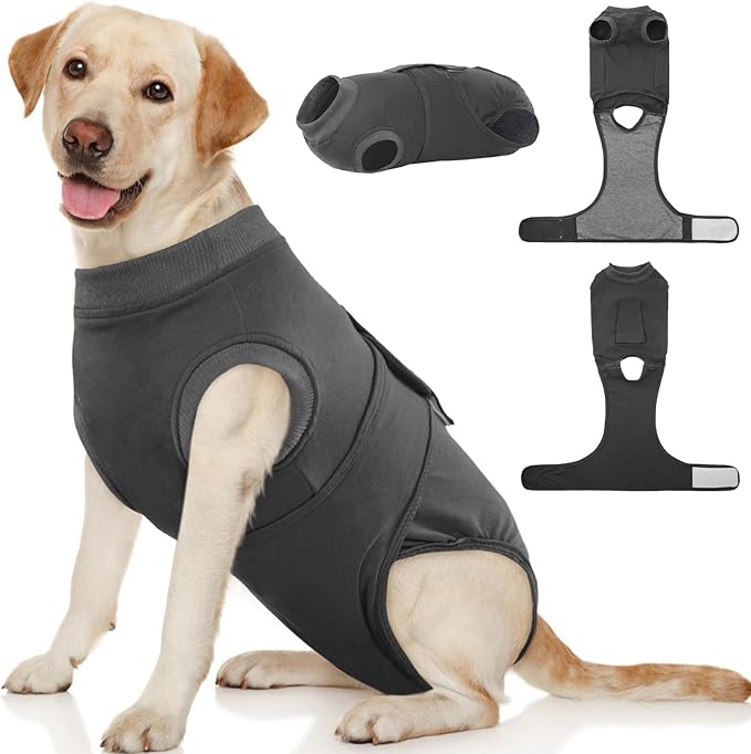 Kuoser Dog Surgery Suit Female Spay, Dog Recovery Suit Male Neuter, Dog Clothes Onesie for Surgery Anti Licking Abdominal Wounds Pet Puppy Surgical Recovery Bodysuit Shirt, Substitute E-Collar & Cone