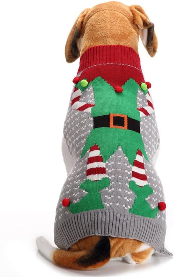 NACOCO Christmas Dog Sweater Ugly Elf Pet Jumper Clown Holiday and Party for Dog and Cat (M)