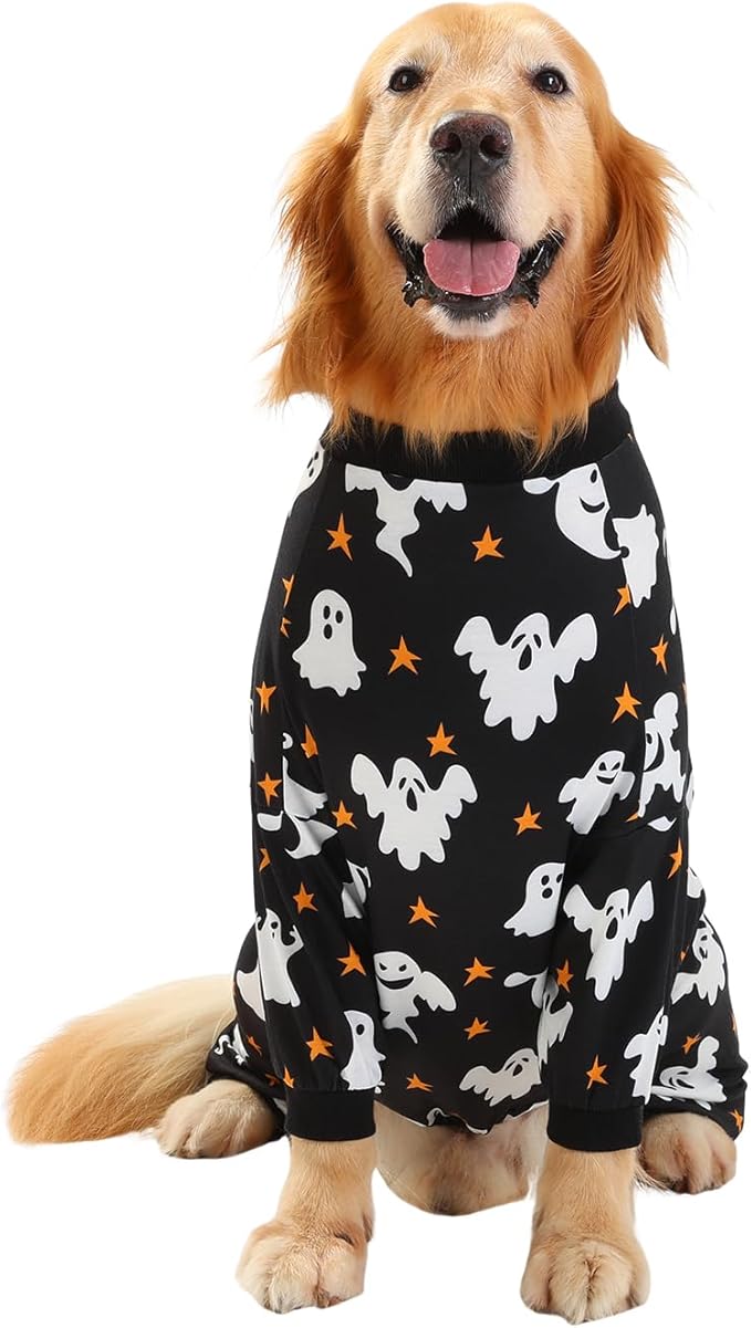 HDE Dog Pajamas One Piece Jumpsuit Lightweight Dog PJs Shirt for M-3XL Dogs Ghostly Stars - L