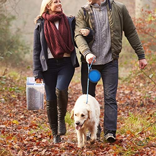 Rocutus Pet Food Storage Container,Portable Cat Dog Food Container With Measuring Cup,4 Seal Buckles Food Dispenser for Regular Food,Dogs, Cats, Birds (White Blue)