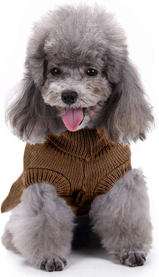 CHBORCHICEN Small Dog Sweaters Knitted Pet Cat Warm Dog Sweatshirt Winter Clothes Kitten Puppy Sweater (L, Dress-Brown)