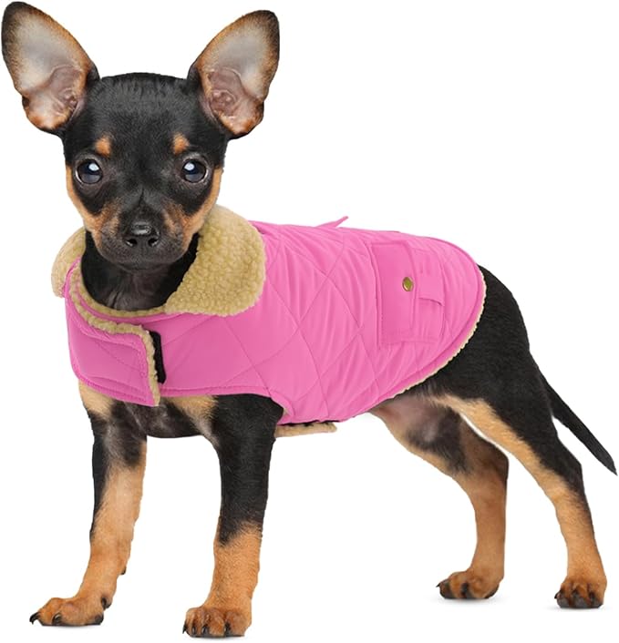 Winter Coat for Small Dogs, Puppy Plaid Jacket, Cotton Coat for Cold Weather, Windproof Warm Dog Garments, Pet Thickened Outfits Indoor Outdoor, Pink S