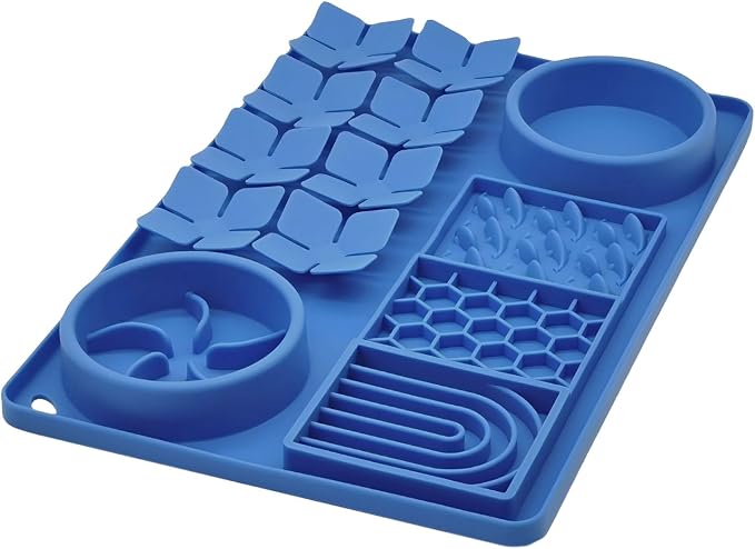 Slow Feeder Bowl, Silicone Lick Mat with Suction Cups for Dog Cat, Snuffle Mat for Pet Smell Training, Puzzle Toys for Bored Puppy, Interactive Sniff Mat for Slow Eating and Keep Busy, Blue