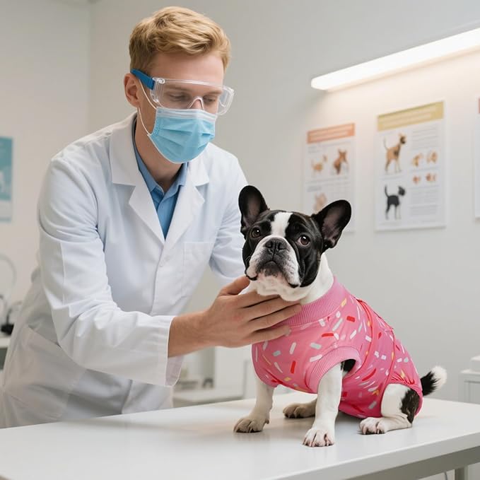 Kuoser Recovery Suit for Dogs, Dog Recovery Suit Female Doggie Onesie for Surgery, Post-Op Onesie for Female & Male Dogs, Soft Protective Wear, PinkRibbon M