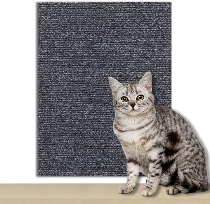 Cat -12"x12"Self-Adhesive Cat Scratching Carpet, Heavy-Duty Nail-Free Wall-Mounted Cat Activity Mat for Indoor Cats, Durable Pet Furniture for Kittens & Adult Cats （Dark Gray）