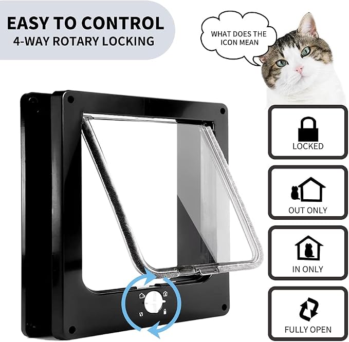 EASY JOY Cat Doors(Outer Size 8.6" x 7.5"), 4-Way Locking Cat Door for Interior Exterior Doors, Weatherproof pet Door with Magnet for Cat or Dog < 16.1 inches in Girth(Black M) | Easy Install Pet Door For Cats & Doggie, Silent Manual Pet Flap For Wall/...