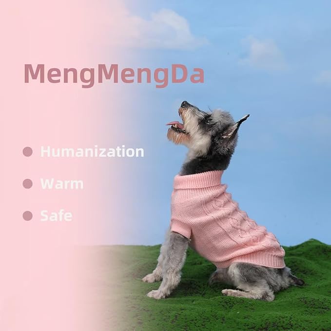Dog Pullover Sweater, Cable Knitwear, Classic Turtleneck Warm and Soft Clothes for Chihuahua, Bulldog, Dachshund, Pug, Yorkie,Dog Outfits for Small Dogs Medium Dogs, (Pink M)…