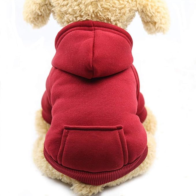 Jecikelon Winter Dog Hoodie Sweatshirts with Pockets Warm Dog Clothes for Small Dogs Chihuahua Coat Clothing Puppy Cat Custume (Wine red, X-Small)