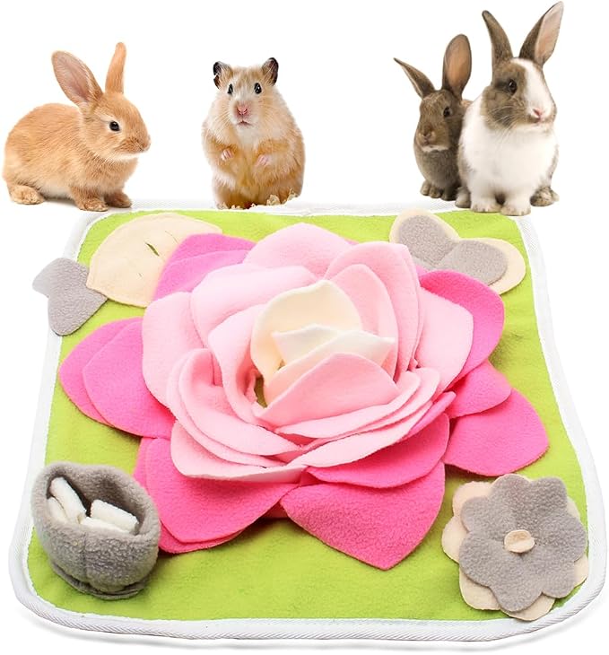 Rabbit Foraging Mat Snuffle Mat for Small Animals Bunny Puzzle Toys Pets Interactive Feeding Mat for Guinea Pigs Hedgehog Chinchilla Puppies (Pink)
