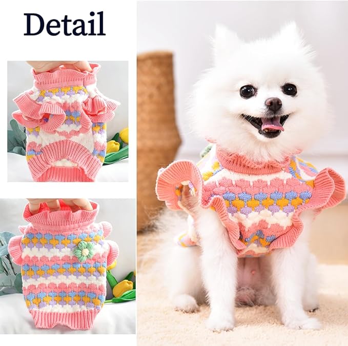 Pink Small Dog Sweater Female, Knitted Cat Sweater, Fall Girl Puppy Clothes, Turtleneck Doggy Cable Knitwear, Warm Pet Clothing for Chihuahua Yorkie Bulldog Teacup (Pink, Medium)