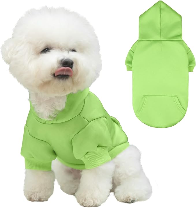 KOOLTAIL Basic Dog Hoodie - Soft & Warm Dog Hoodie Sweater with Leash Hole and Pocket, Dog Winter Coat, Cold Weather Clothes Sweatshirt for Small Medium Large Dogs Puppy Cat Boys Girls Green SM