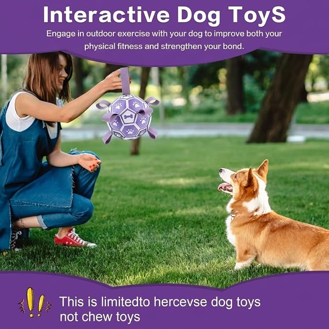 Dog Soccer Ball with Straps, 6 Inch Herding Dog Ball Toys Dog Birthday Toy, Balls for 20-40lbs Dogs, Outdoor Puppy Toys for Small Medium Dogs, Interactive Toy for Tug, Water Toy Ball,Purple