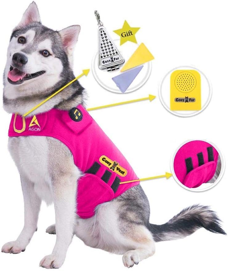 CozyVest 3-in-1 Anxiety Vest Music & Aromatherapy Dog Coat Relaxing Sound & Essential Oil Scent Canine Stress Relief Fireworks Thunder Separation Shirt Jacket Thunderstorm(Pink, XL [65-110 Lbs])