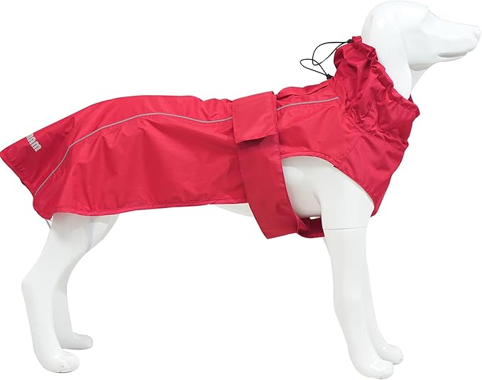 Adjustable Waterproof Dog Raincoat for Dogs,Lightweight Pet Rain Jacket Puppy Clothes with Reflective Strip for Small Medium Large Dogs (Red, Large)