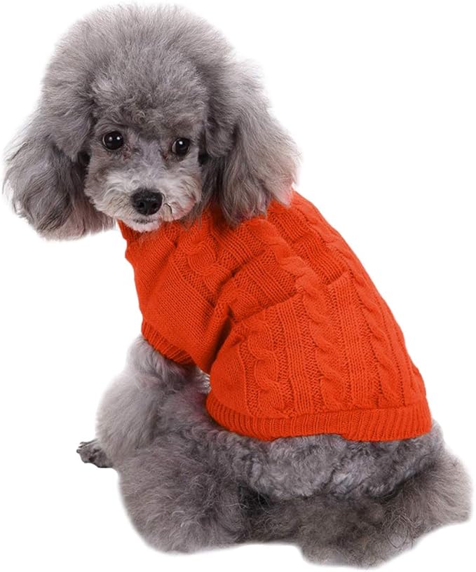 CHBORCHICEN Small Dog Sweaters Knitted Pet Cat Warm Dog Sweatshirt Winter Clothes Kitten Puppy Sweater (Small, Orange)