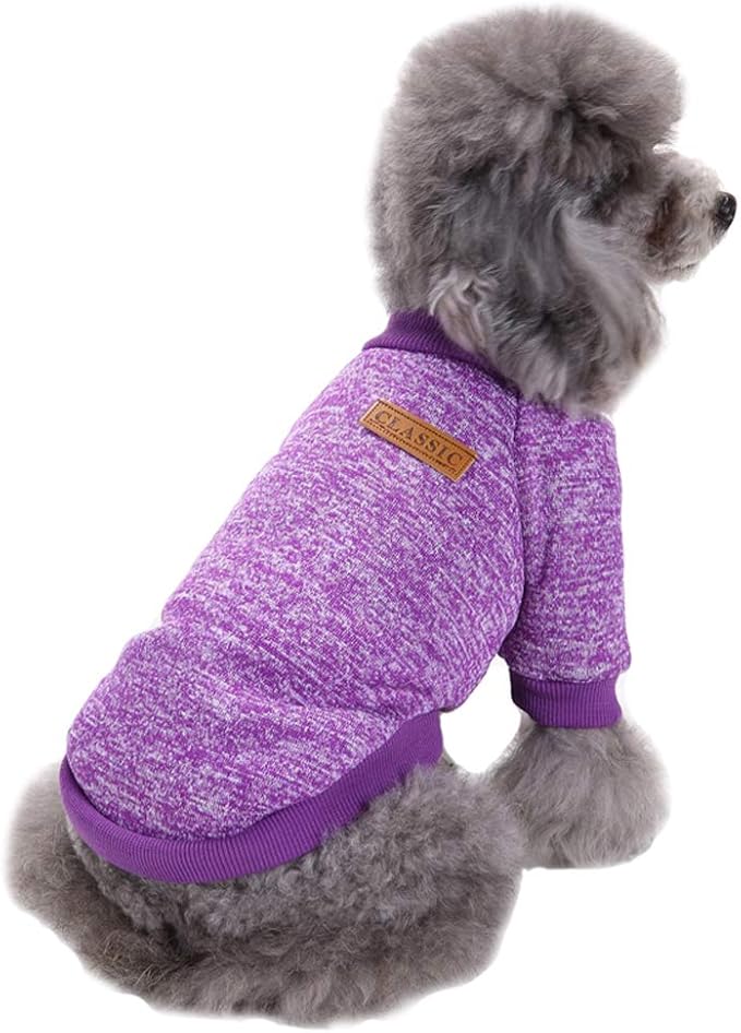 Jecikelon Dog Clothes Dogs Sweater Soft Puppies Clothing Winter Puppy Sweaters Warm Outfit for Dogs Small XXS XS Cat Apparel (Purple, S)