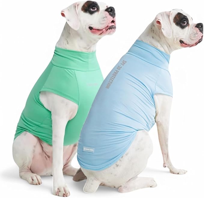 Spark Paws Sunblock Dog T-Shirt, SPF30 Protection, Lightweight Breathable Quick Dry for Dogs with Sensitive Skin - Blue & Mint (Set of 2) - 2XL