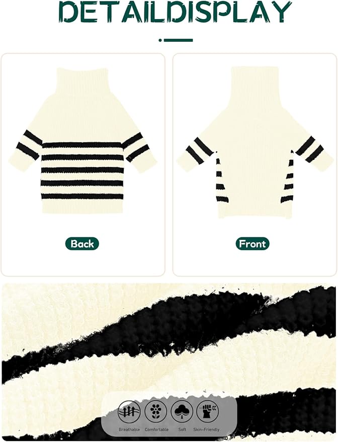 Haloumoning Small Dog Pullover Sweater, Striped Knitted Pet Sweaters for Fall Winter Dog Clothes, Turtleneck Thick Warm Clothes for Small Medium Large Dogs