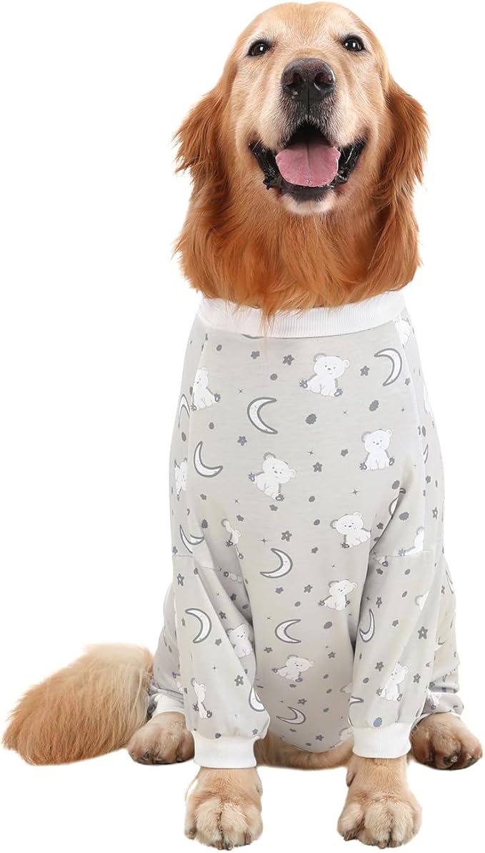 HDE Dog Pajamas One Piece Jammies Jumpsuit Pet Clothes Outfit Stretchy Lightweight Comfy Shirt Pjs for M-3XL Dogs Goodnight Polar Bears - XL