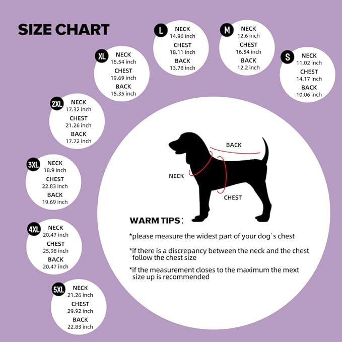 Dog Coat, Waterproof Dog Winter Jacket in Puppy Cold Weather Windproof Coats Reflective Pet Vest, Zip-Up Cold Weather Coats for Small Medium Dogs (Purple and White, 4XL)