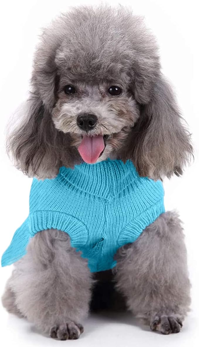 CHBORCHICEN Small Dog Sweaters Knitted Pet Cat Warm Dog Sweatshirt Winter Clothes Kitten Puppy Sweater (L, Dress-Sky Blue)