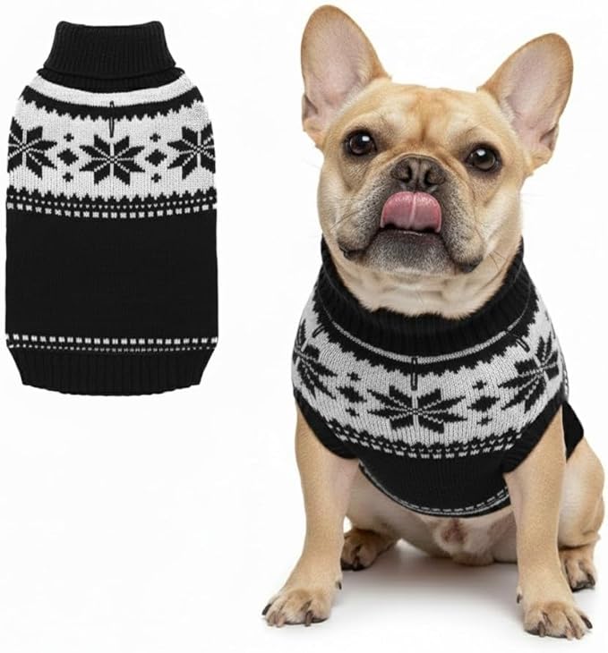 Grewear Colorful Stripes Pattern Pets Knit Sweater, Warm Comfortable Knit Sweater for Pets, Soft Cozy Winter Pet Clothes, Stylish Multi-Colored Sweater for Dogs & Cats Black M