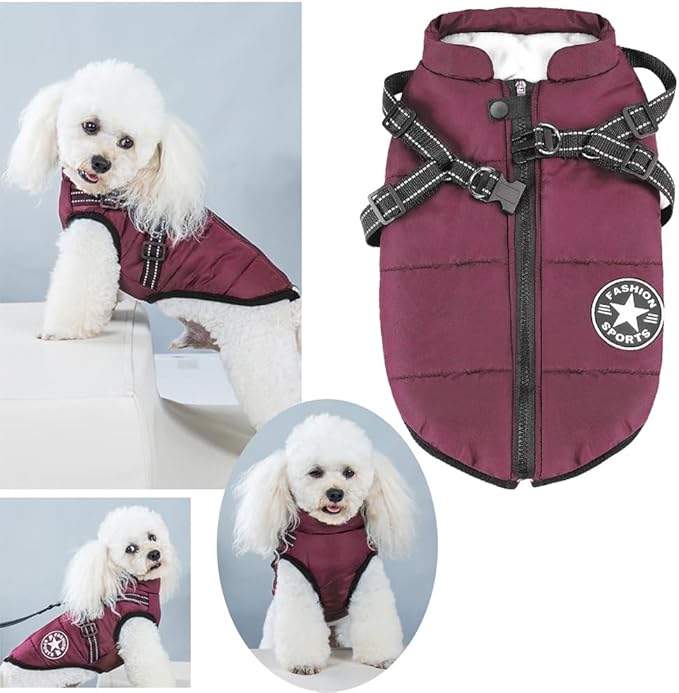 Aiboria Dog Jackets Coat for Winter Windproof Waterproof Skiing Dog Vest Fleece Warm Chest Strap Belt Purple 4XL