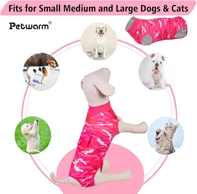 PetWarm Recovery Suit for Male Dogs Neutered, Anti-Licking Dog Onesies, Surgery Suit for Dogs, Pet Recovery Shirt Dog Abdominal Wounds Bandages, Camouflage Pattern, Pink, XL