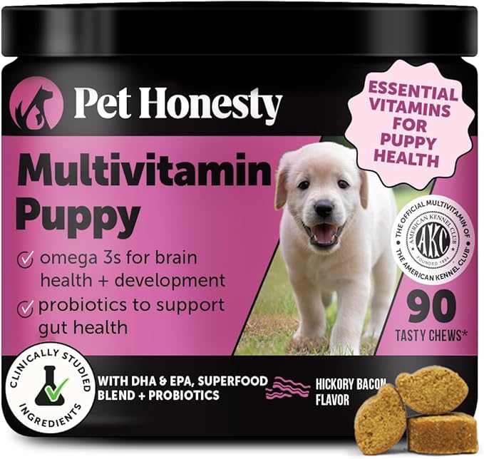Multivitamin Puppy Treats - Essential Dog Supplements & Vitamins for Learning and Cognitive Development- Probiotics, Omega Fish Oil for Health, Heart & Immunity - Dog Health Supplies