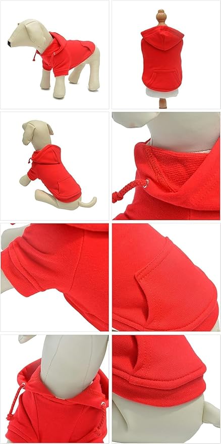 Lovelonglong Blank Basic Hoodie Sweatshirt for Dogs 100% Cotton Fits Small Medium Dachshund Large Dog Red XS
