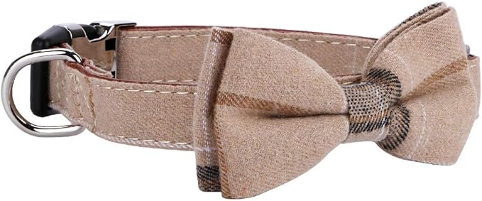 Faleela Soft &Comfy Bowtie Dog Collar,Detachable and Adjustable Bow Tie Collar,for Small Medium Large Pet (S, Brown)