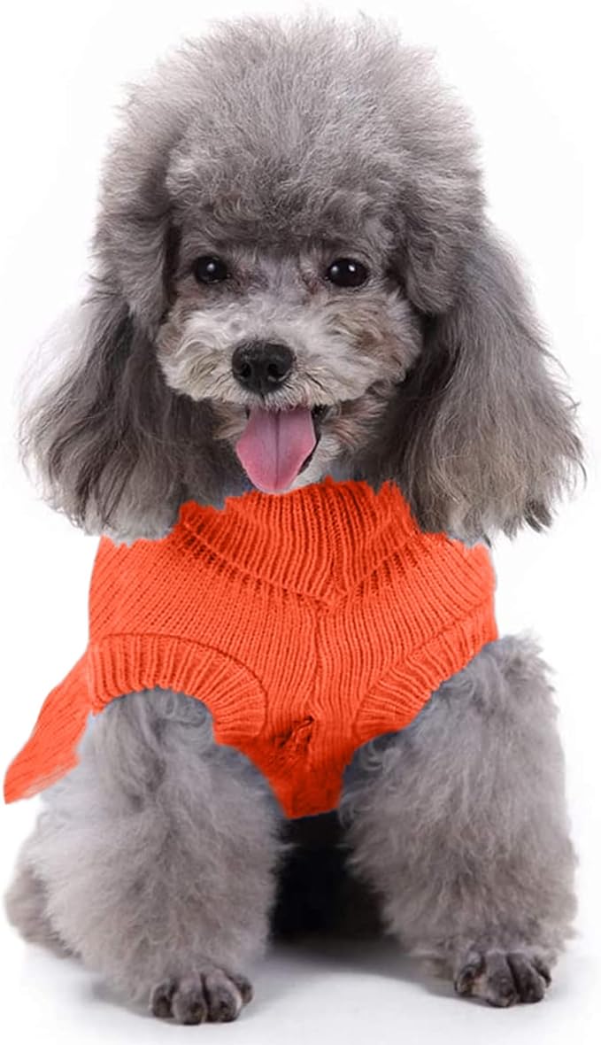 CHBORCHICEN Small Dog Sweaters Knitted Pet Cat Warm Dog Sweatshirt Winter Clothes Kitten Puppy Sweater (XXS, Dress-Orange)