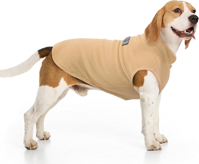 BEAUTYZOO Dog Fleece Vest Sweater Winter Jacket for Small and Medium Large Dogs with D-Ring Leash Cold Weather Coat Hoodie for XS S M Dogs Boy or Girls, Beige XL