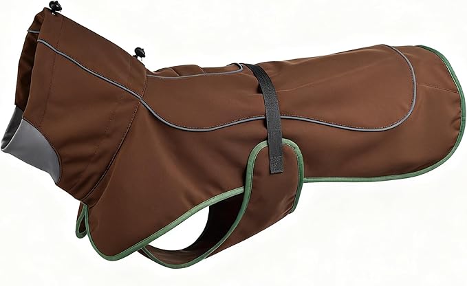 Softshell Dog Winter Vest, Fleece Lined Water-Repellent Jacket for Hiking & Running, Adjustable Windproof Winter Coat with Anti-Slip Leg Straps for Active Dogs (Brown, Small)