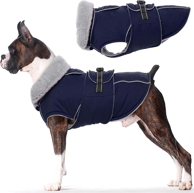 Lelepet Warm Dog Coat Waterproof Dog Jacket for Large Dogs Reflective Fleece Vest with Adjustable Buckle Hook & Loop Windproof Cold Weather Coats for Small Medium Large Dogs, Navy Blue, L