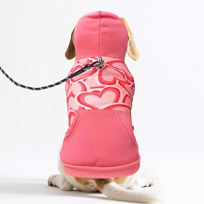 PUPTECK Valentine Dog Hoodie Pet Sweatshirt Soft Warm Clothes Fleece Lined with Hat for Small Medium Large Dogs, Pocket Design, Pink L