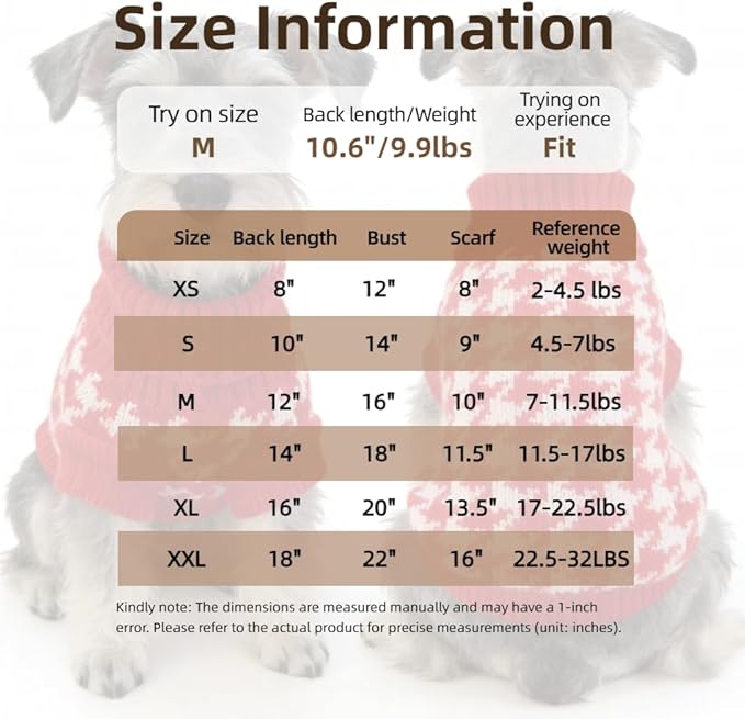 Small Dog Cold Weather Sweaters – Warm Knit Turtlenecks, Cozy Pet Pullovers Dog Clothes with Leash Hole for Chihuahua Bulldog Pug Beagles (Red/White, Large)