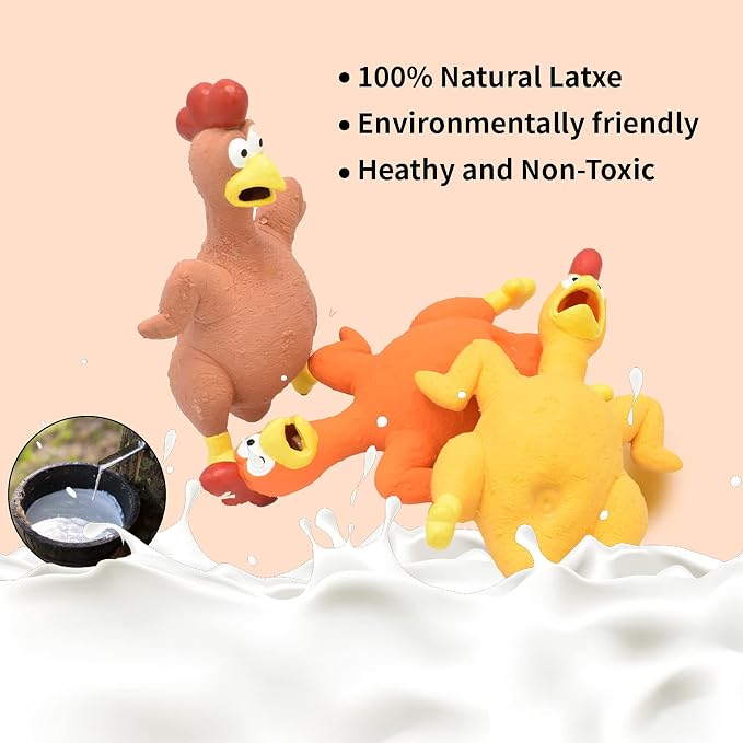 3-Pack Rubber Chicken Dog Toys with Squeakers - Loud Screaming Latex Toys for Small, Medium & Large Breeds - Ideal for Boredom - Busting and Interactive Fetch Play