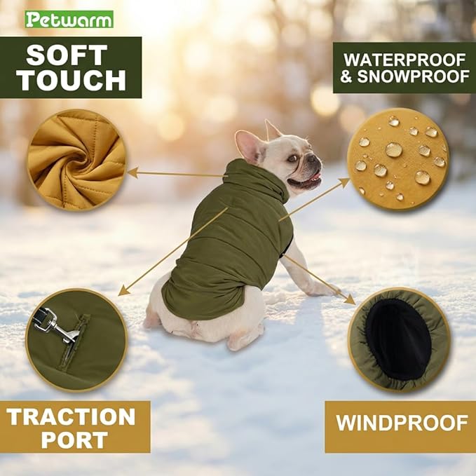 PetWarm Reversible Dog Winter Coat, Windproof Dog Puffer Vest, Soft Vest for Dogs with Hook-and-Loop Strap for Easy Dressing, Waterproof Coat for Dogs with Adjustable Fit, Pink, XS