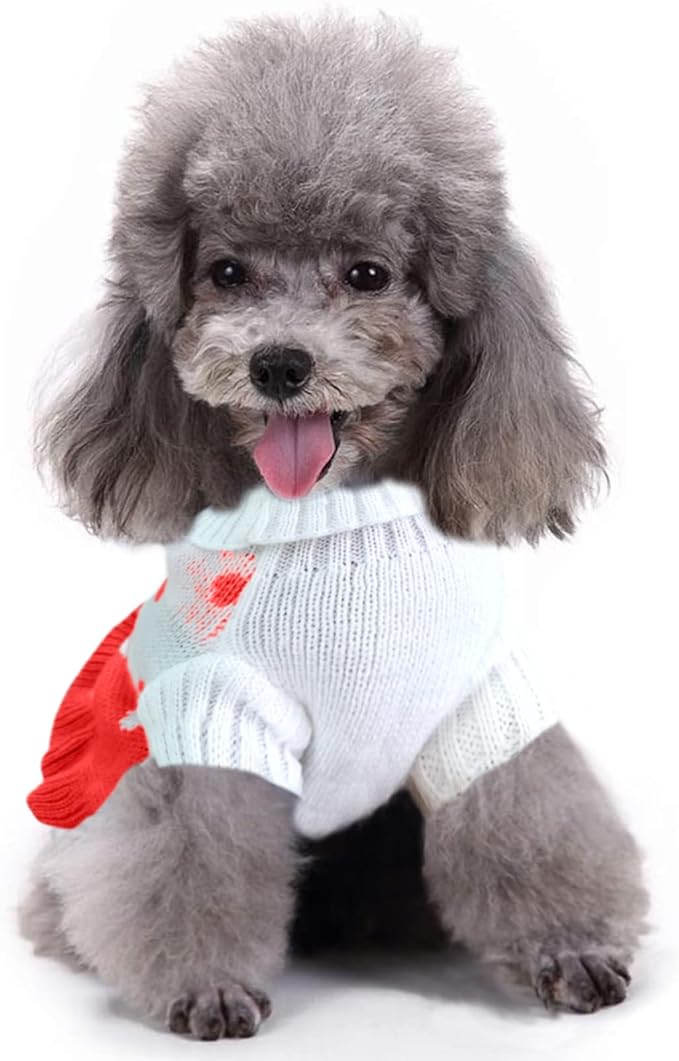 CHBORCHICEN Pet Dog Sweaters Classic Knitwear Turtleneck Winter Warm Puppy Clothing Cute Strawberry and Heart Doggie Sweater (S, Dress-Red1)