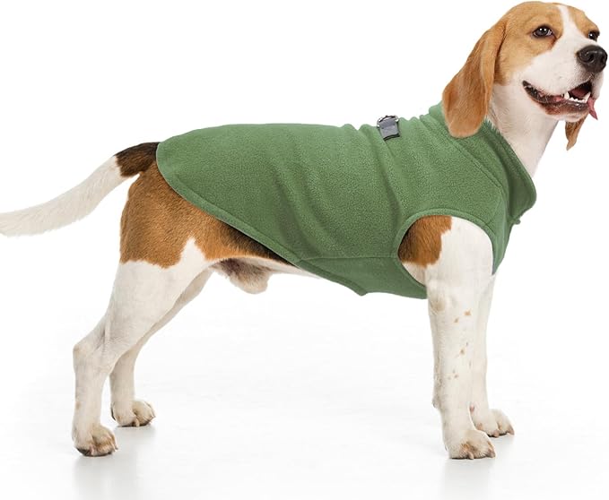 BEAUTYZOO Dog Fleece Vest Sweater Winter Jacket for Small and Medium Large Dogs with D-Ring Leash Cold Weather Coat Hoodie for XS S M Dogs Boy or Girls, Army Green XL