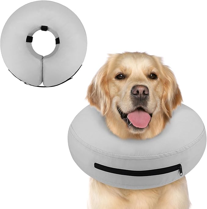 Supet Inflatable Dog Cone Collar Alternative After Surgery, Dog Neck Donut Collar Recovery E Collar to Stop Licking, Soft Dog Cone for Medium Large Dogs
