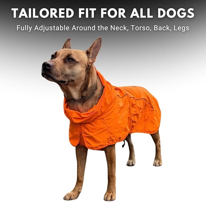 Spark Paws Dog Raincoat, Waterproof Windproof Rain Jacket, for Small Medium Large Extra Large Dogs, Reflective Breathable Full-Body Coverage Dry Suit - Orange - S