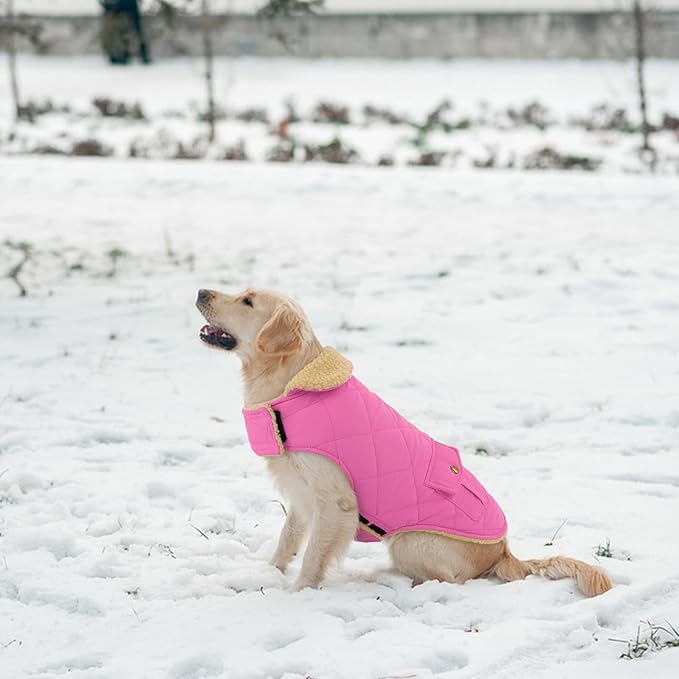 Winter Coat for Small Dogs, Puppy Plaid Jacket, Cotton Coat for Cold Weather, Windproof Warm Dog Garments, Pet Thickened Outfits Indoor Outdoor, Pink S